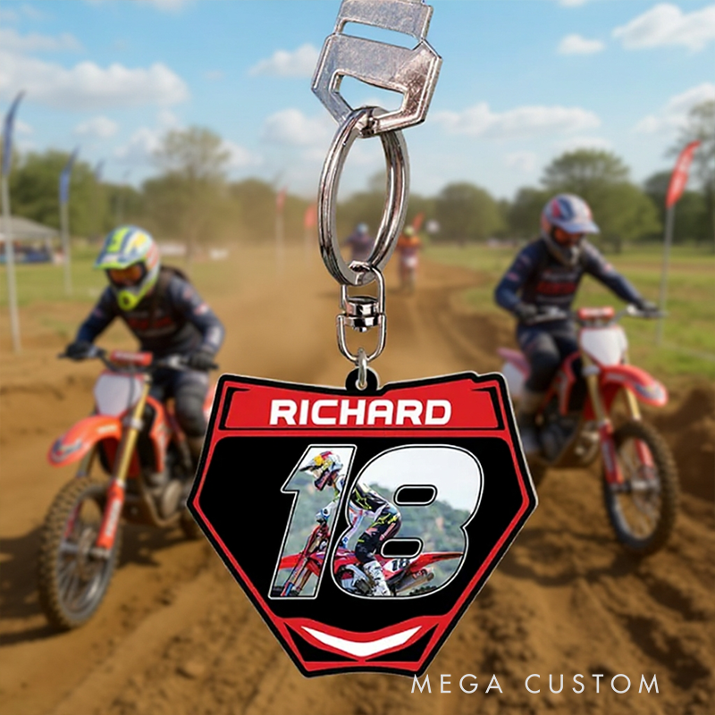 Personalized Motocross Racing Acrylic Keychain with Custom Photo Keychain Gift for Motorcyclist and Motocross Lovers