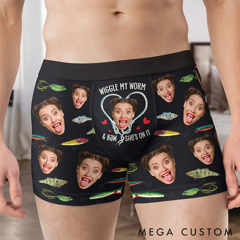 Personalized Fishing Boxers Photo Men's Boxer Briefs with Funny Design Unique Gift for Anglers Boyfriend Husband