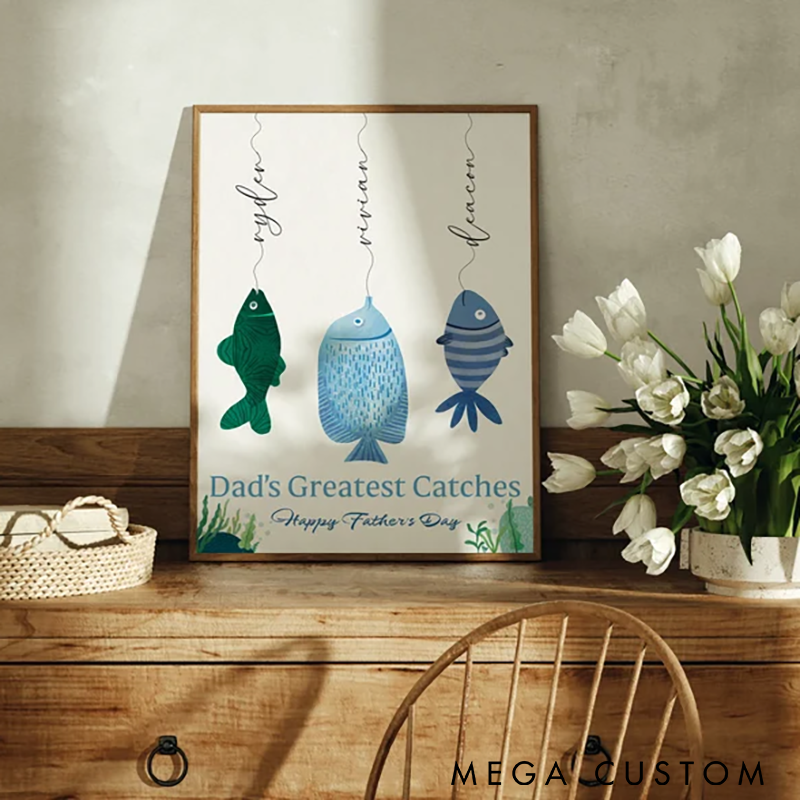  Personalized Fishing Art Father's Day Gift Unique Present for Dad Grandpa Customizable Father's Day Wall Art Dad's Best Catch Fishing Gift Dad Family Print Perfect Gift for Fathers Unique Family Decor