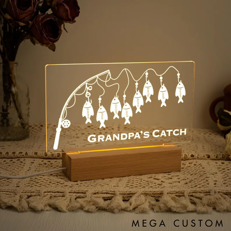 Personalized Fishing LED Night Light Custom Text and Name Design Perfect Gift for Fishing Enthusiasts and Unique Home Decor