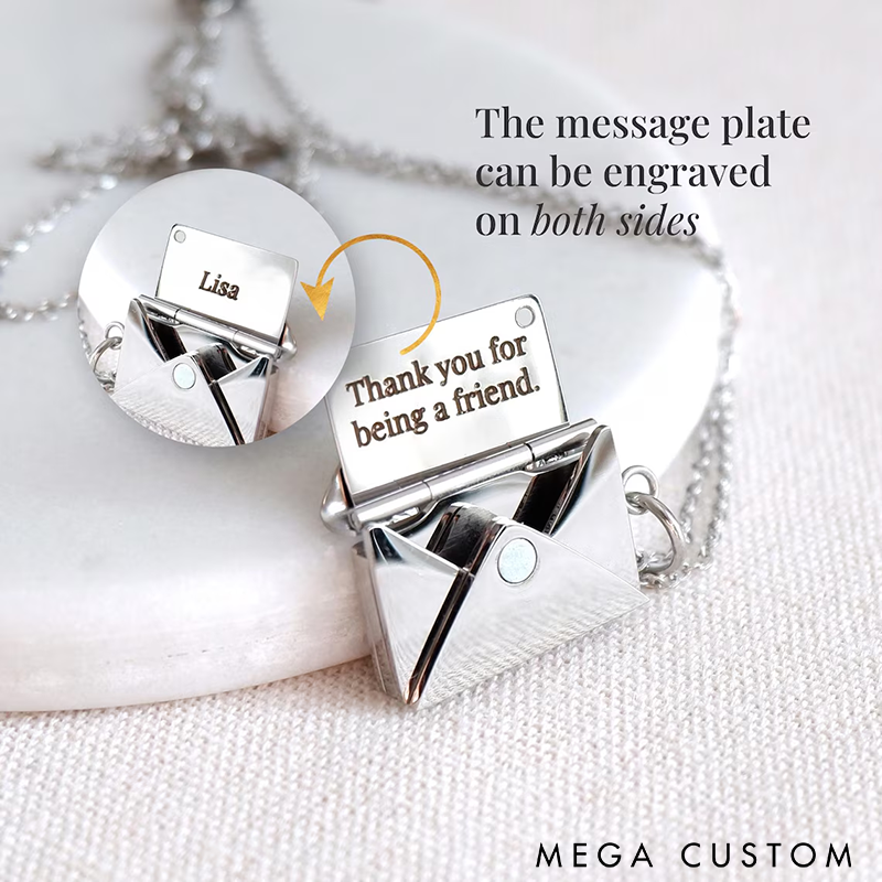 Personalized Secret Message Envelope Necklace with Custom Engraved Message Unique Gift for Women Friends and Loved Ones