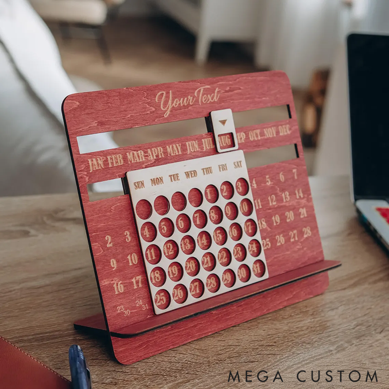 Personalized Wooden Desk Calendar Desk Accessories Office Decor Perpetual Calendar Custom Engraved Text Reusable Desk Decor Eco-Friendly Gift for Home or Office