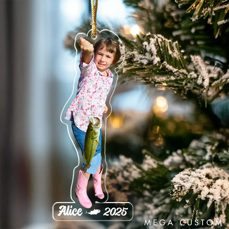 Personalized Fishing Photo Ornament Fisherman Christmas Gift Fishing Gift For Grandpa Fishing Lover Gift Christmas Decor