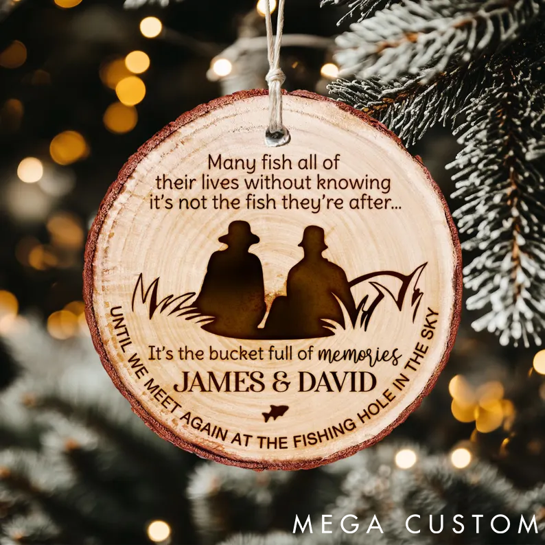Personalized Memorial Fishing Gift for Him Custom Fishing in Heaven Wooden Ornament Fishing Christmas Gift