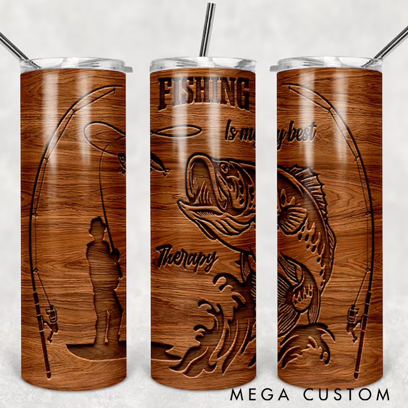 Personalized Wood Grain Fishing Tumbler Fishing Skinny Tumbler Perfect Gift for Anglers and Outdoor Adventures