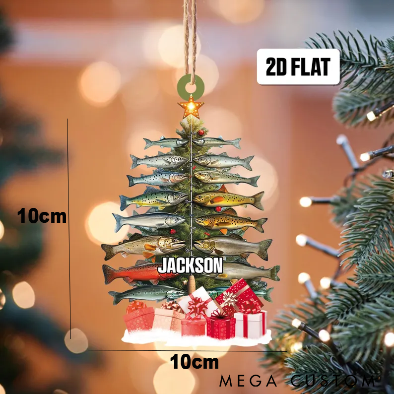 Personalized Fishing 2D Flat Ornament Fishing Man Ornament Christmas Gift For Fishing Lovers Christmas Tree Decor Gift For Fishing Lovers