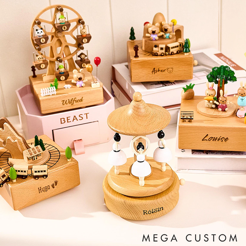 Personalized Wooden Music Box Engraved Name Music Box Handcrafted 3D Carousel Design Music Box Perfect Gift for Birthdays Holidays or Special Occasions