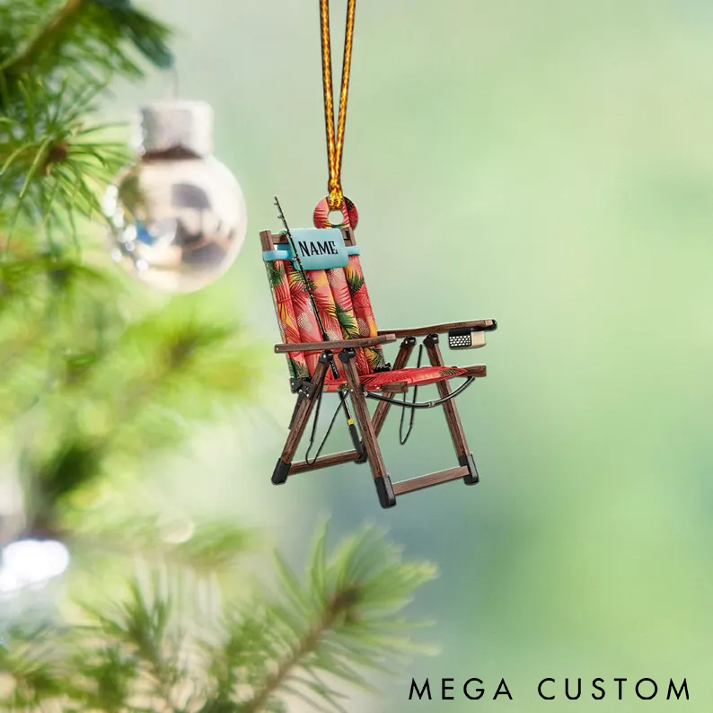 Personalized Fishing Chair Ornament Fishing Christmas Chair Ornament Custom Name Miniature Design with Rod Detail Unique Christmas Decor for Fishing Enthusiasts