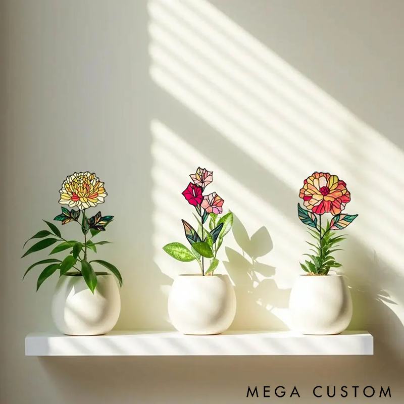 Personalized Glass Birth Flower Suncatcher Birth Flower Figurines Unique Monthly Flower Decor Perfect for Gifts Home Decor and Special Occasions