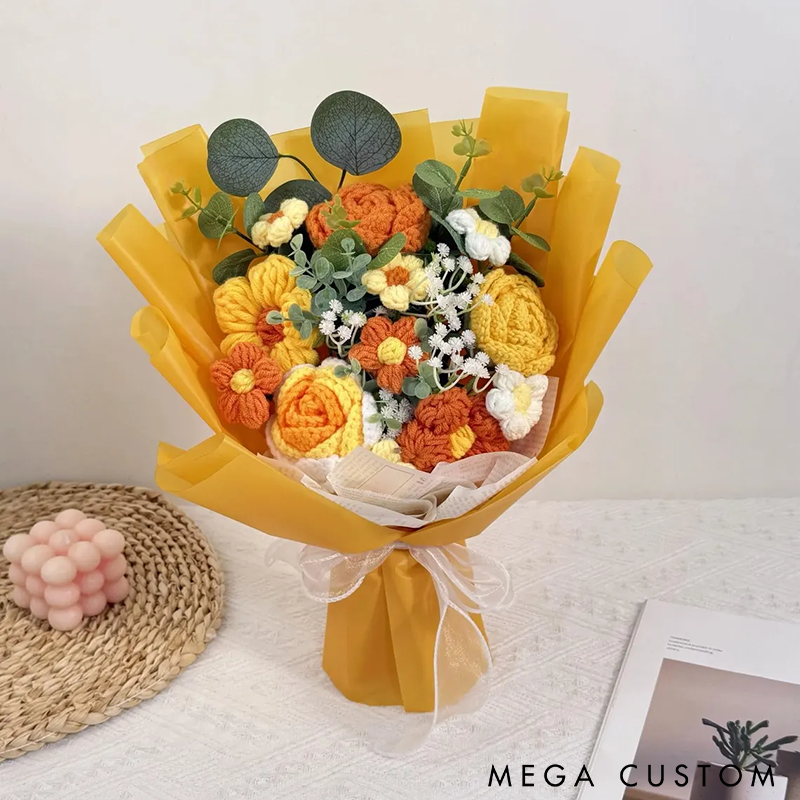 Crochet Rose Bouquet Knitted Eternal Flower Arrangement Perfect for Home Decor Gifts and Special Occasions