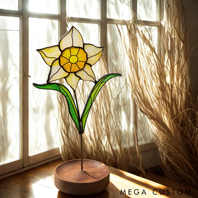 Personalized Glass Birth Flower Suncatcher Birth Flower Figurines Unique Monthly Flower Decor Perfect for Gifts Home Decor and Special Occasions