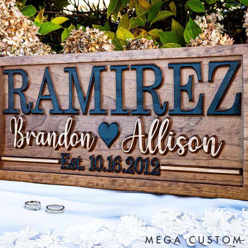 Personalized Wooden Family Name Sign Last Name Established Sign Anniversary Gift Engagement Gifts Valentines Day Gift Custom Couple Names and Time Rustic Home Decor
