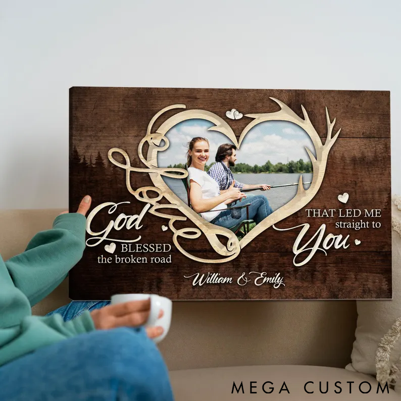 Personalized Fishing Couple Canvas Romantic Rustic Decor for Fishing Lovers Custom Photo and Names Perfect Gift for Couples or Anniversaries