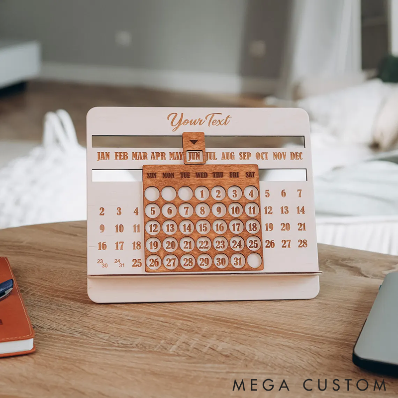 Personalized Wooden Desk Calendar Desk Accessories Office Decor Perpetual Calendar Custom Engraved Text Reusable Desk Decor Eco-Friendly Gift for Home or Office
