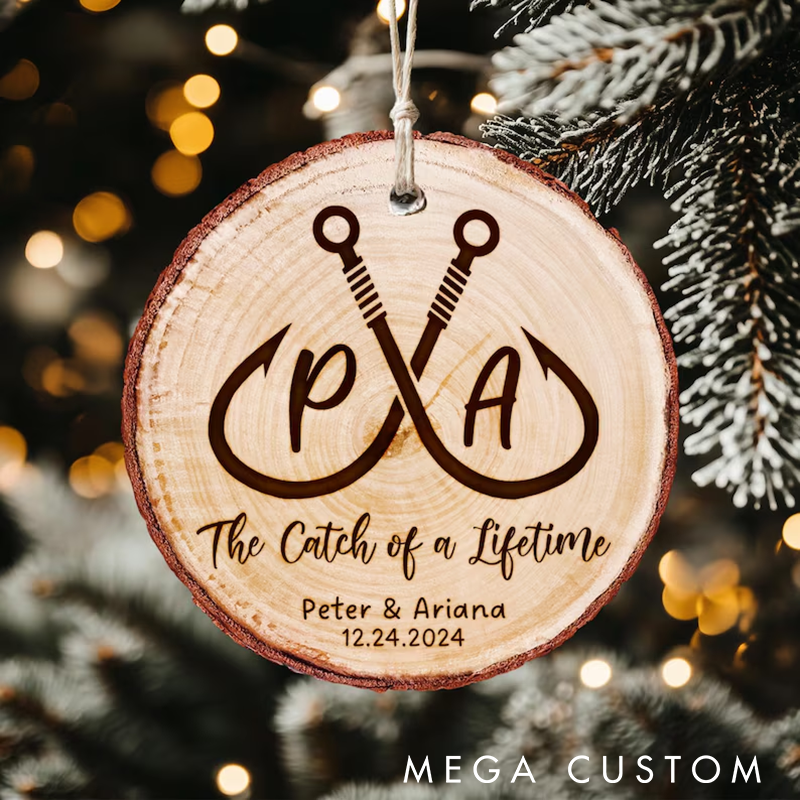 Personalized Fishing Wooden Ornament Wedding Ornament Gifts for Couple Fishing Ornament Gifts for Husband The Catch of A Lifetime Gifts