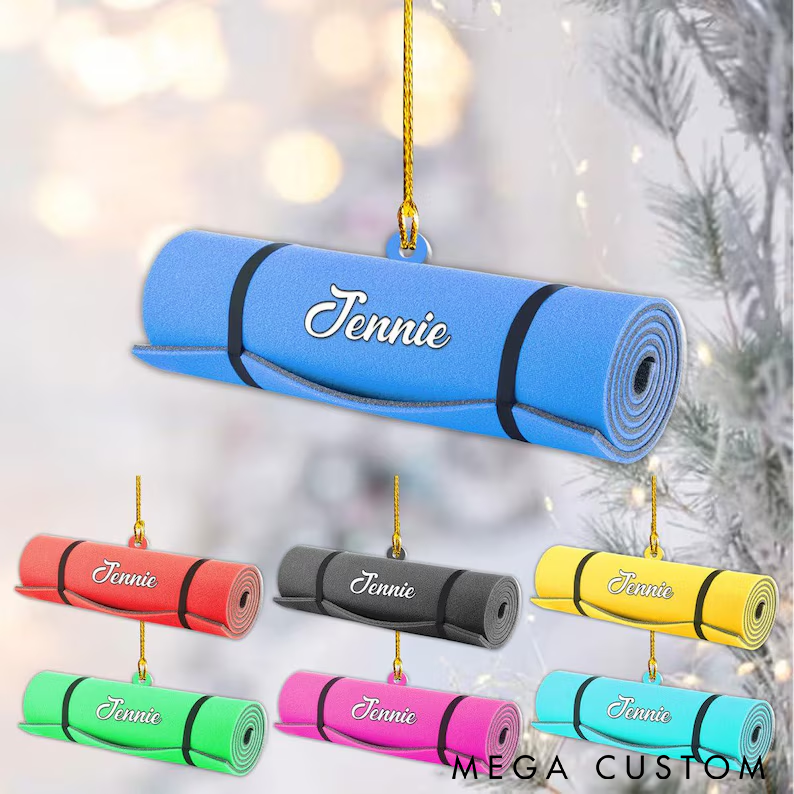 Personalized Yoga Mat Ornament Yoga Decor Ornament Custom Name Christmas Tree Decoration Unique Gift for Yoga Lovers and Fitness Enthusiasts