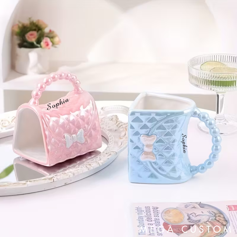 Personalized Luxury Handbag Ceramic Mug Insulating Coffee and Tea Cup Custom Name Unique Coffee Cup Elegant Gift for Women