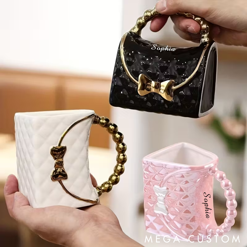 Personalized Luxury Handbag Ceramic Mug Insulating Coffee and Tea Cup Custom Name Unique Coffee Cup Elegant Gift for Women