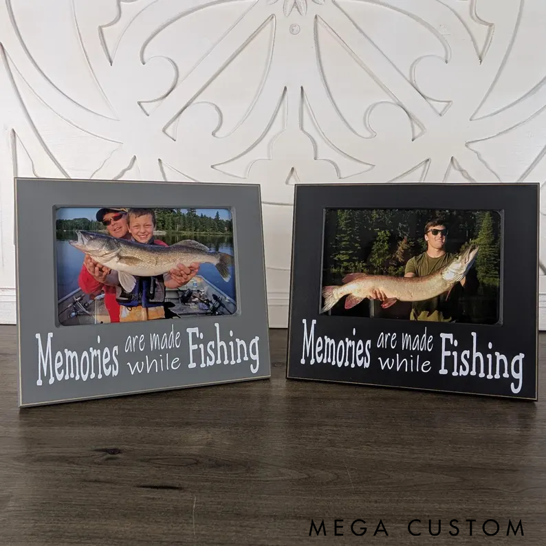 Personalized Fishing Memories Picture Frame Rustic Photo Display for Anglers Perfect Gift to Showcase Fishing Adventures and Cherished Moments