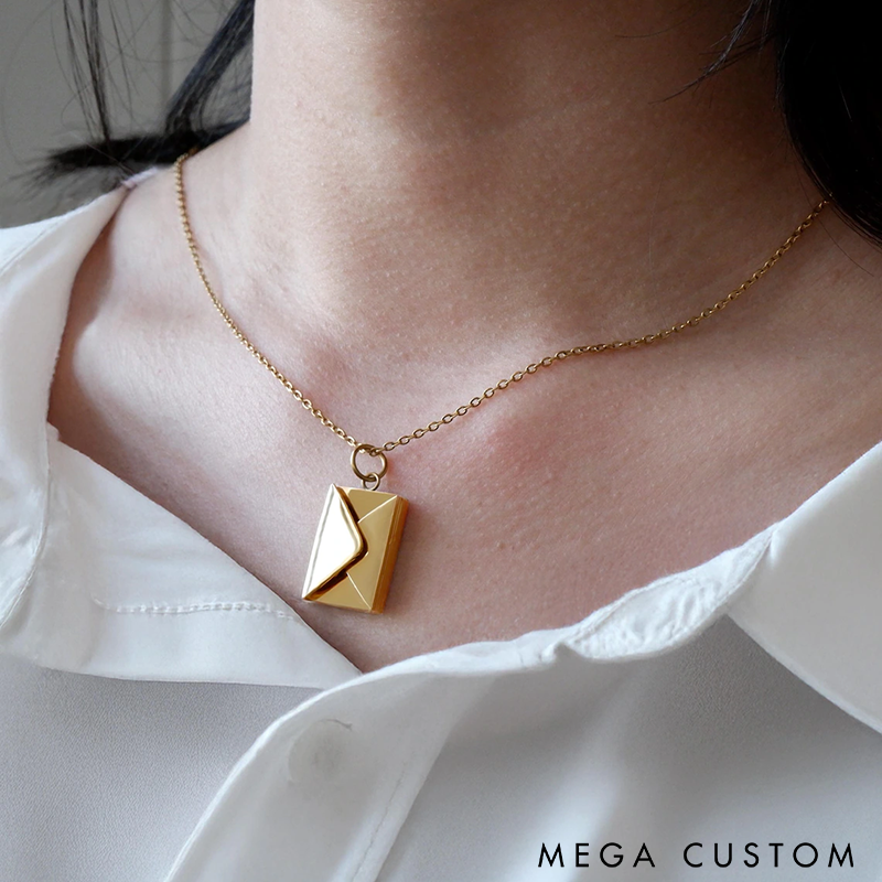Personalized Secret Message Envelope Necklace with Custom Engraved Message Unique Gift for Women Friends and Loved Ones