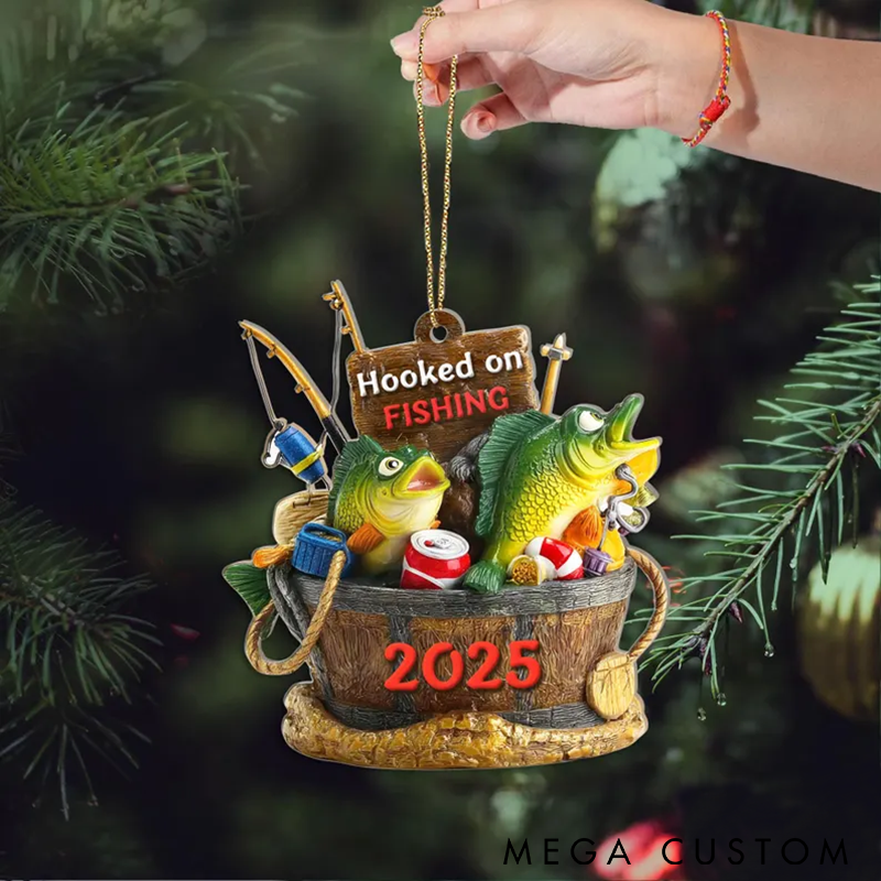 Personalized Hooked on Fishing Ornament Unique Fishing Themed Christmas Tree Decoration Perfect Gift for Anglers and Fishing Enthusiasts