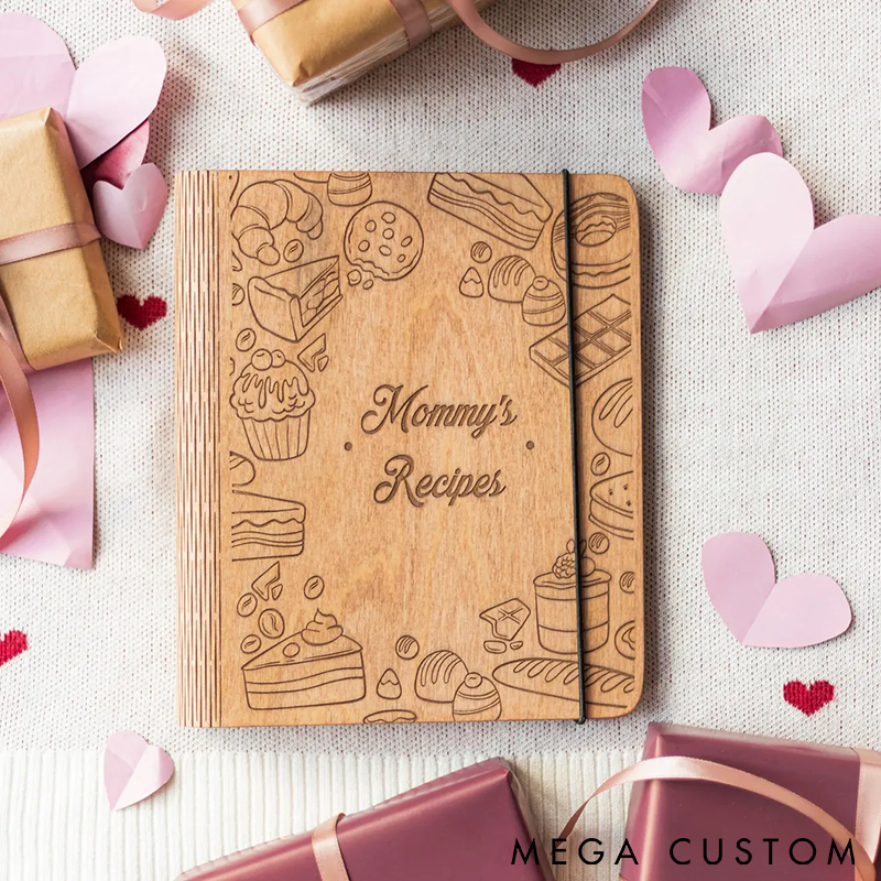 Personalized Recipe Book Wooden Binder Custom Engraved Cover Perfect for Mom's Secret Recipes Cooking Journal or Unique Gift for Food Lovers