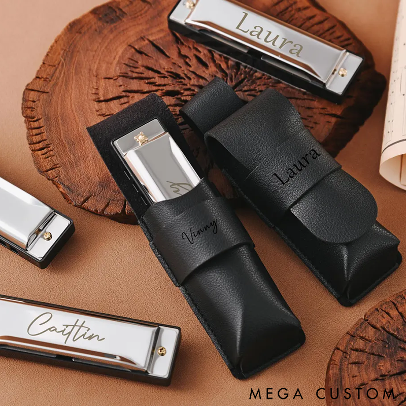 Personalized Harmonica with Custom Engraving Premium Metal Design and Leather Case Perfect Gift for Music Lovers and Beginners