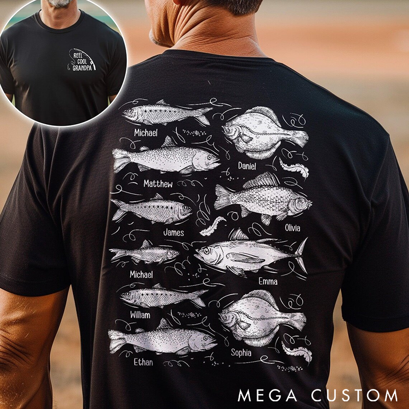 Personalized Fishing T-Shirt with Fish Design Custom Names Comfortable and Stylish Gift for Fishing Enthusiasts and Outdoor Adventures
