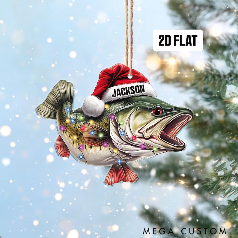 Personalized Fishing Ornament Custom Name Christmas Ornament Fisherman Ornament Bass Fish Dad Ornament Gifts for Him
