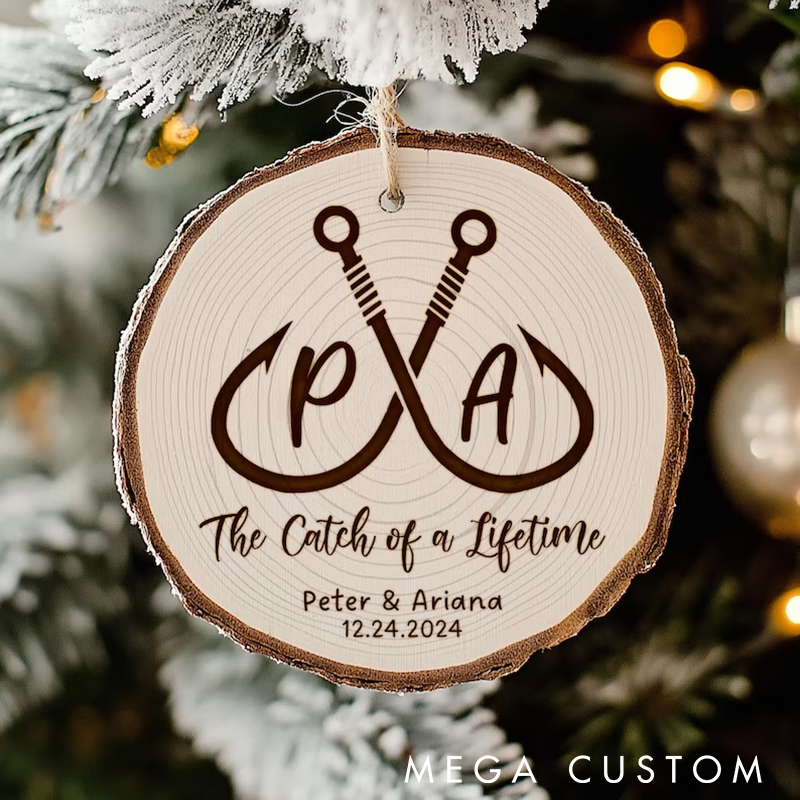 Personalized Fishing Wooden Ornament Wedding Ornament Gifts for Couple Fishing Ornament Gifts for Husband The Catch of A Lifetime Gifts