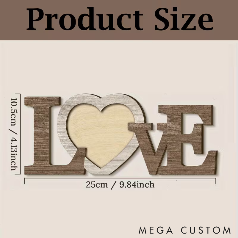 Personalized LOVE Wooden Photo Frame Heart-Shaped Picture Display Romantic Gift for Couple Wedding Anniversary or Home Decor 