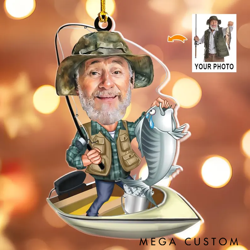 Personalized Fishing Christmas Ornament Custom Fishing Photo Ornament Fisherman Ornament Fishing Ornament Unique Gift for Fishing Lovers and Festive Holiday Tree Decor