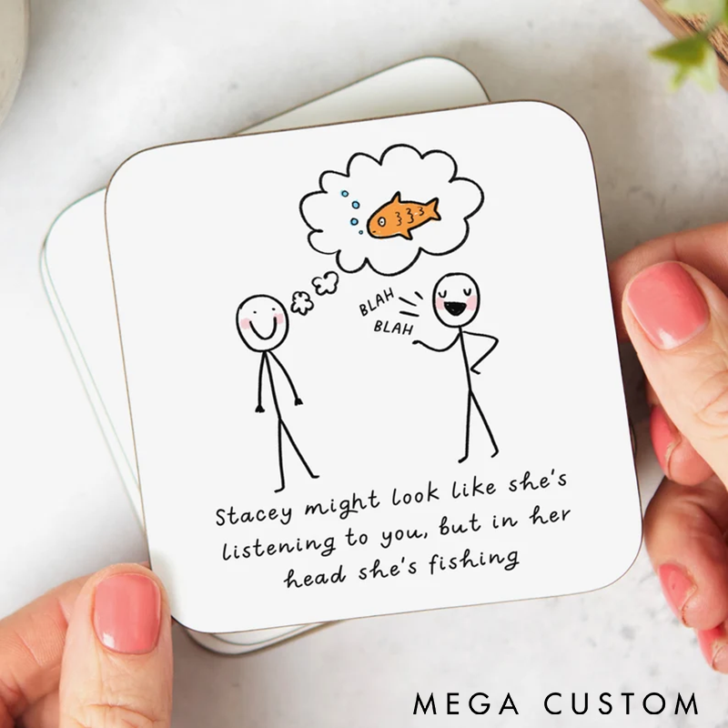 Personalized Fishing Coaster Funny Thinking About Fishing Coaster Funny Gift Birthday Gift Anniversary Gift Father's Day Gift Perfect Gift for Fishing Enthusiasts and Home Decor