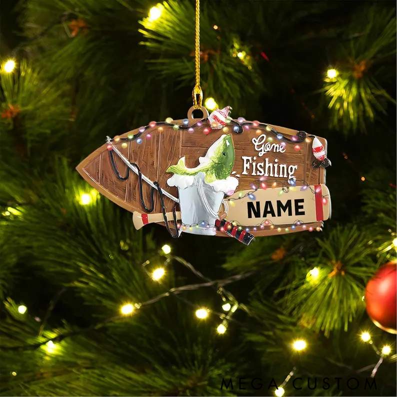 Personalized Fishing Christmas Ornament 'Gone Fishing Design with Festive Lights Fishing Man Ornament Christmas Gift Perfect Gift for Fishing Lovers and Holiday Decor