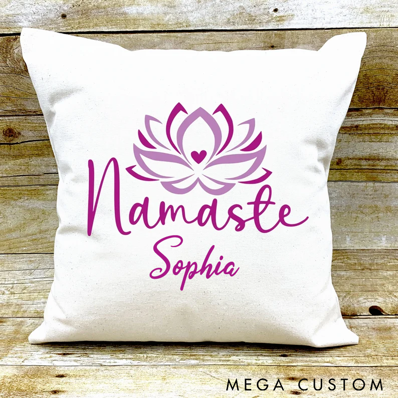 Personalized Yoga Pillow with Namaste Lotus Design Custom Name Soft and Stylish Home Decor for Yoga Lovers and Relaxation