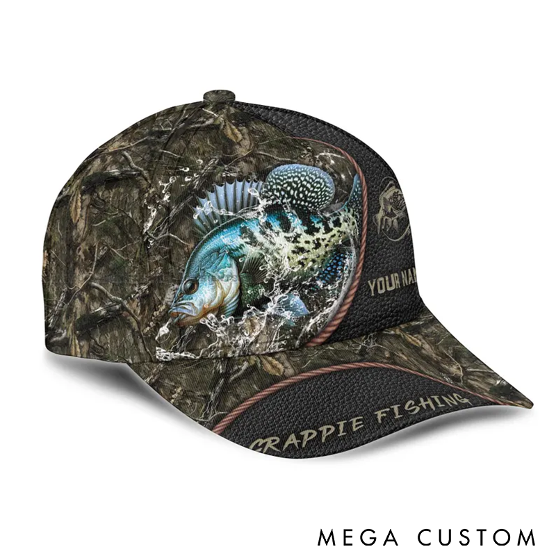 Personalized Crappie Fishing Hat Name Fishing Cap for Men Camouflage Fish Hunter Gift Outdoorsman Accessory for Anglers Custom Name Perfect Gift for Fishing Enthusiasts