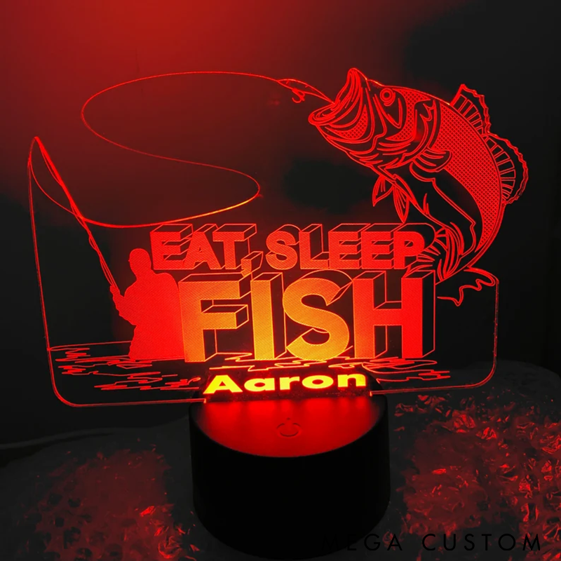 Personalized Fishing 3D Night Light Eat Sleep Fish Control Night Light Perfect Gift for Fishing Lovers and Home Decor