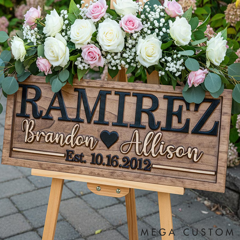 Personalized Wooden Family Name Sign Last Name Established Sign Anniversary Gift Engagement Gifts Valentines Day Gift Custom Couple Names and Time Rustic Home Decor