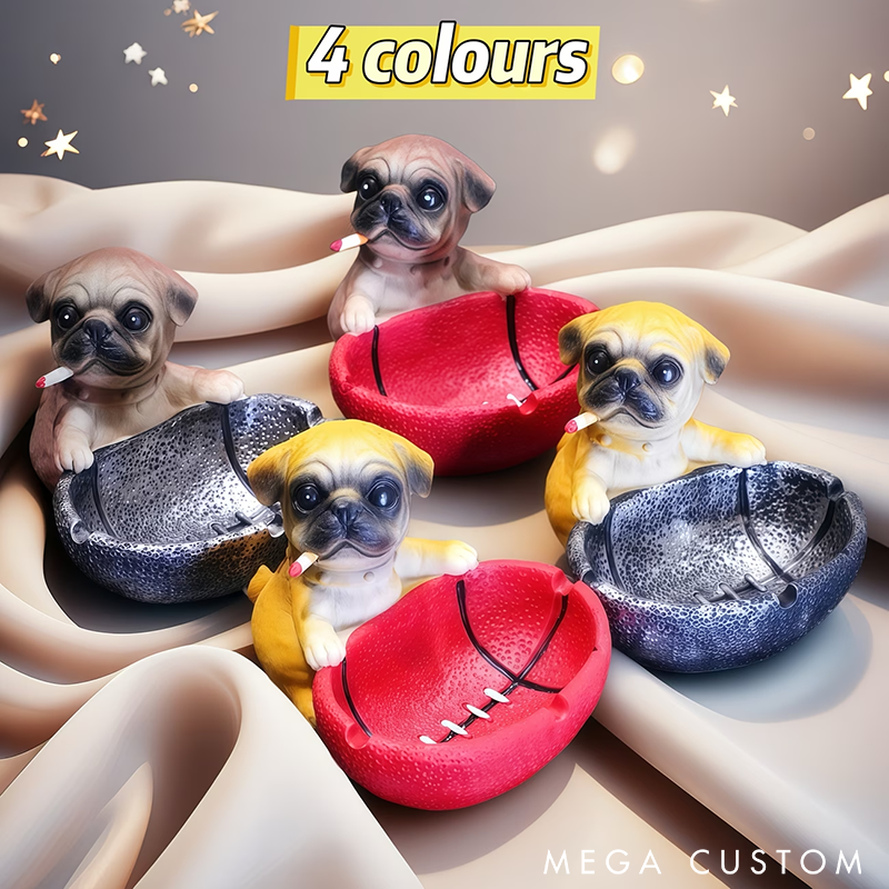 Creative Pug Dog Ashtray with Rugby Design Unique Resin Decorative Ash Holder Perfect for Home Office or Gift Ideas