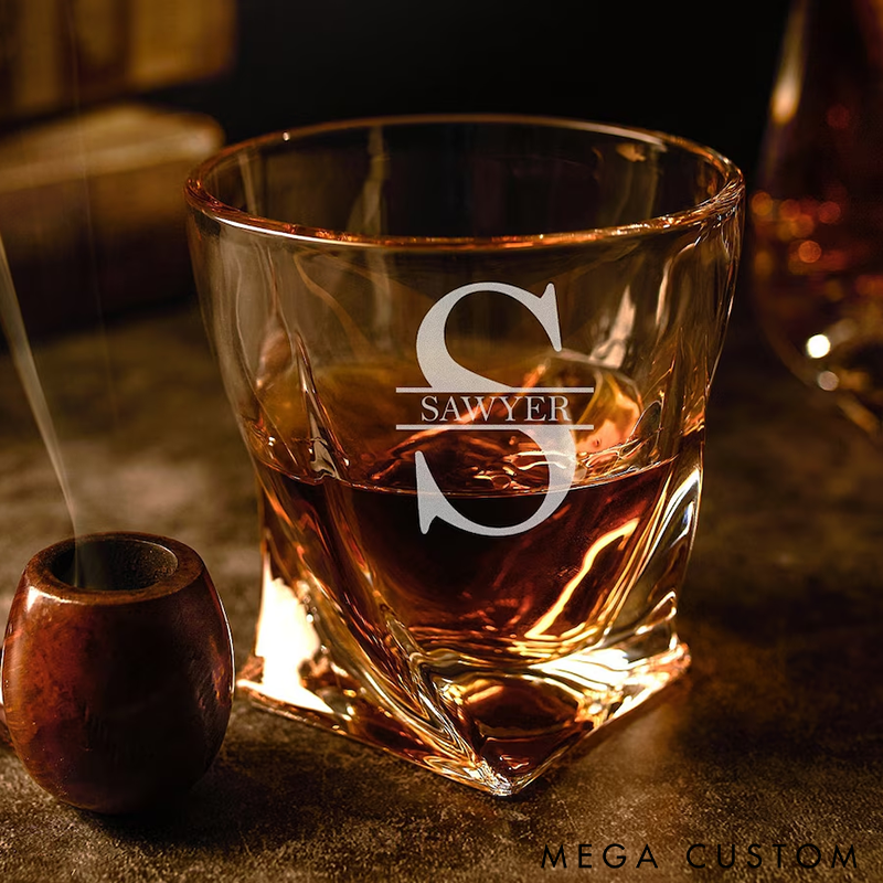 Personalized Whiskey Glass Engraved Twist Whiskey Glass Unique Twisted Design Perfect Gift for Whiskey Lovers and Special Occasions