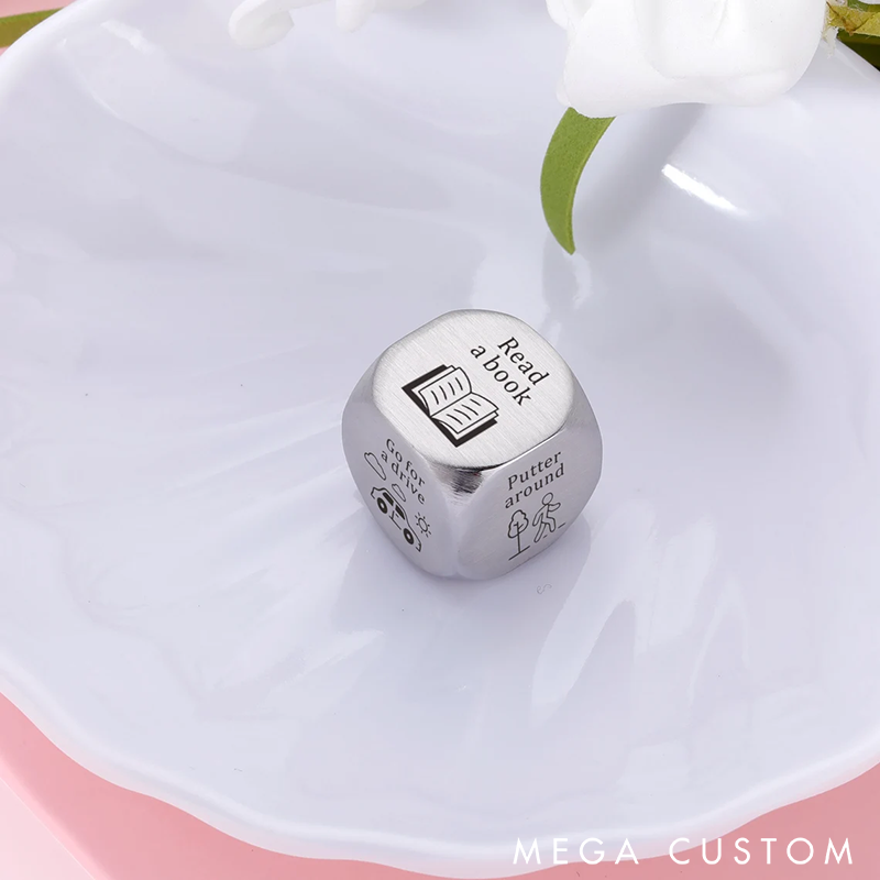 Personalized Stainless Steel Decision Dice Funny Activity Selector with Engraved Options Happy Retirement Gifts for Coworker Colleague Employee Appreciation Gifts Unique Gift for Friends Family or Office Desk Decor