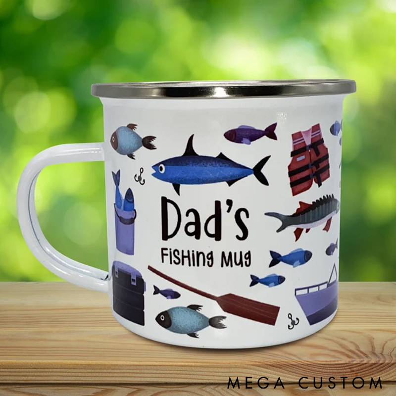 Personalized Fishing Mug Enamel Coffee Cup with Fishing Theme Lightweight and Durable Gift for Fishing Enthusiasts and Outdoor Adventures