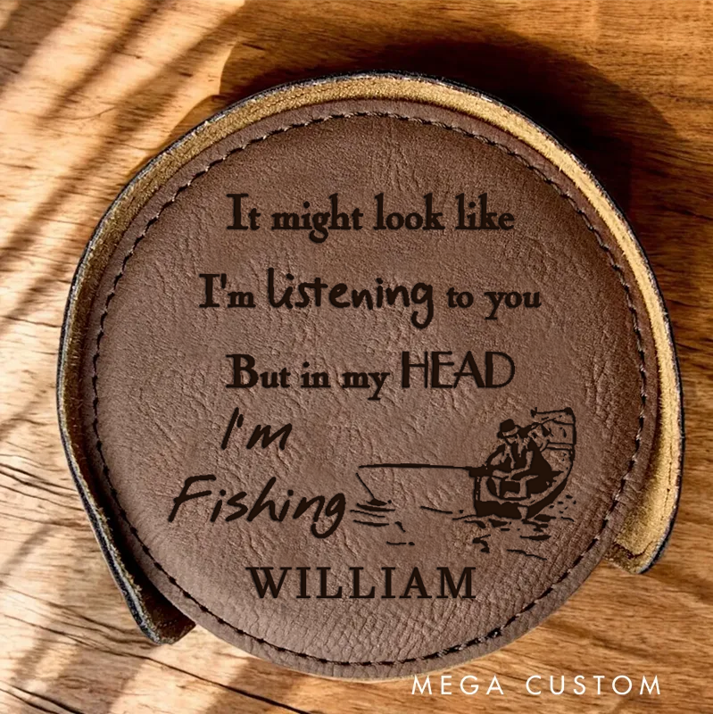Personalized Fishing Leather Coaster Engraved Fishing Coaster Funny Fishing Gift Perfect Gift for Fishing Enthusiasts and Home Decor