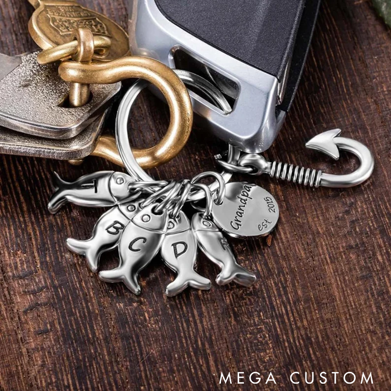 Personalized Fishing Keychain Stainless Steel Keyring Gift for Dad and Grandpa Fisherman Charm Meaningful Family Keepsake