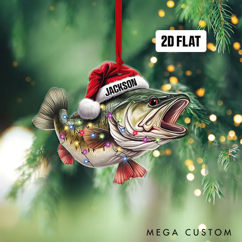 Personalized Fishing Ornament Custom Name Christmas Ornament Fisherman Ornament Bass Fish Dad Ornament Gifts for Him