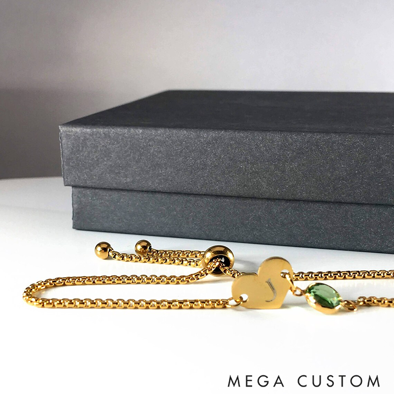 Personalized Heart Birthstone Bracelet Adjustable Bracelet Minimalist Custom Valentines Day Gift for Women