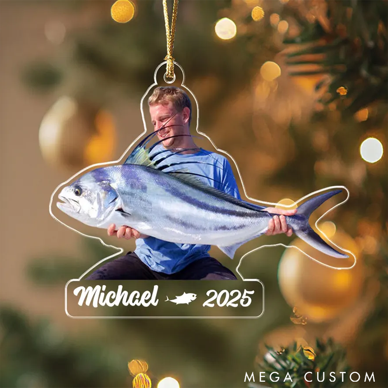 Personalized Fishing Photo Ornament Fisherman Christmas Gift Fishing Gift For Grandpa Fishing Lover Gift Christmas Decor