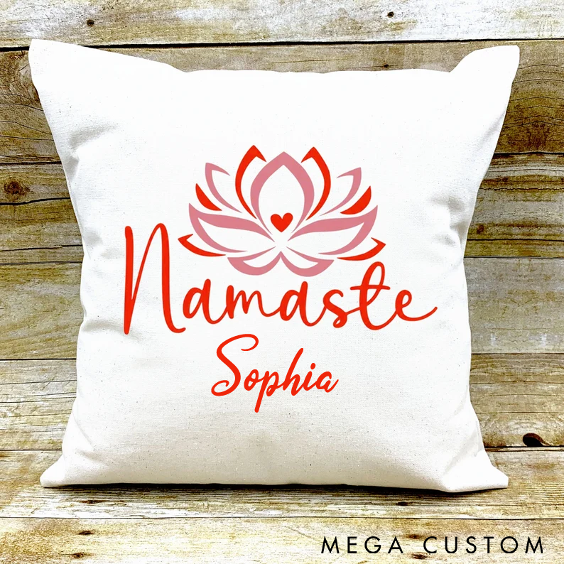 Personalized Yoga Pillow with Namaste Lotus Design Custom Name Soft and Stylish Home Decor for Yoga Lovers and Relaxation