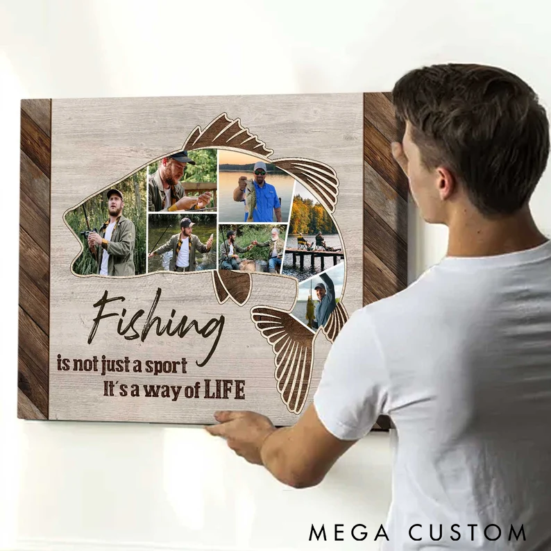 Personalized Fishing Photo Poster Fishing Photo Collage Canvas Father's Day Gifts For Fishing Dad Anniversary Gifts For Him Fishing Gifts For Dad Husband Grandpa or Son