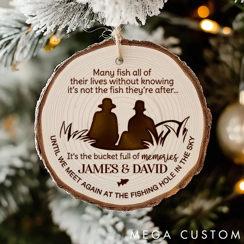 Personalized Memorial Fishing Gift for Him Custom Fishing in Heaven Wooden Ornament Fishing Christmas Gift